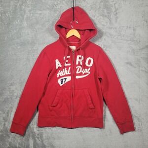 Aeropostale Hoodie Mens Large Red AERO Athl Dept 87 Full Zip Fleece
